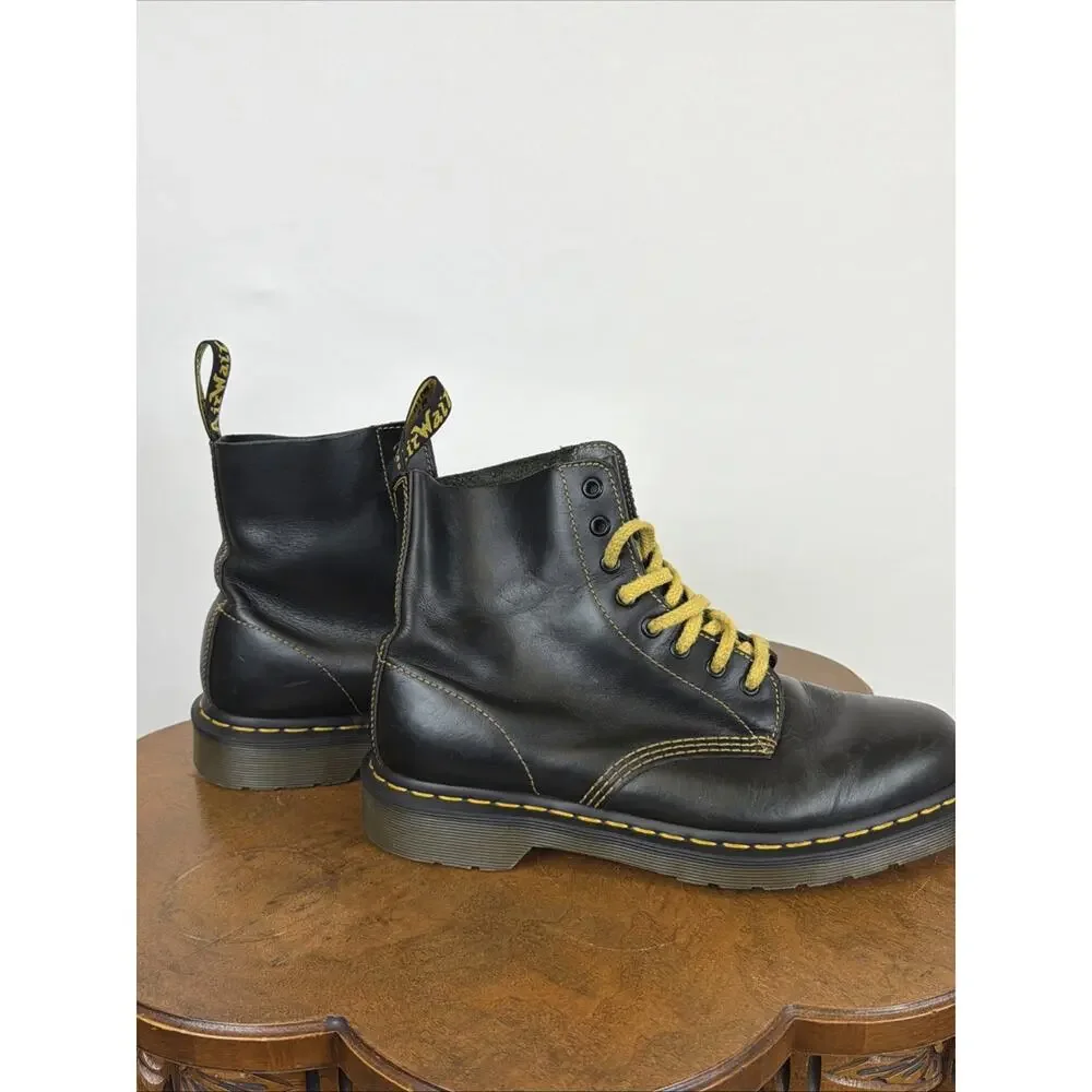 Dr. Martens Black 1460 Pascal 8 Eye Leather Boots Yellow Lace Mens 9 Women's 10 - Picture 5 of 8